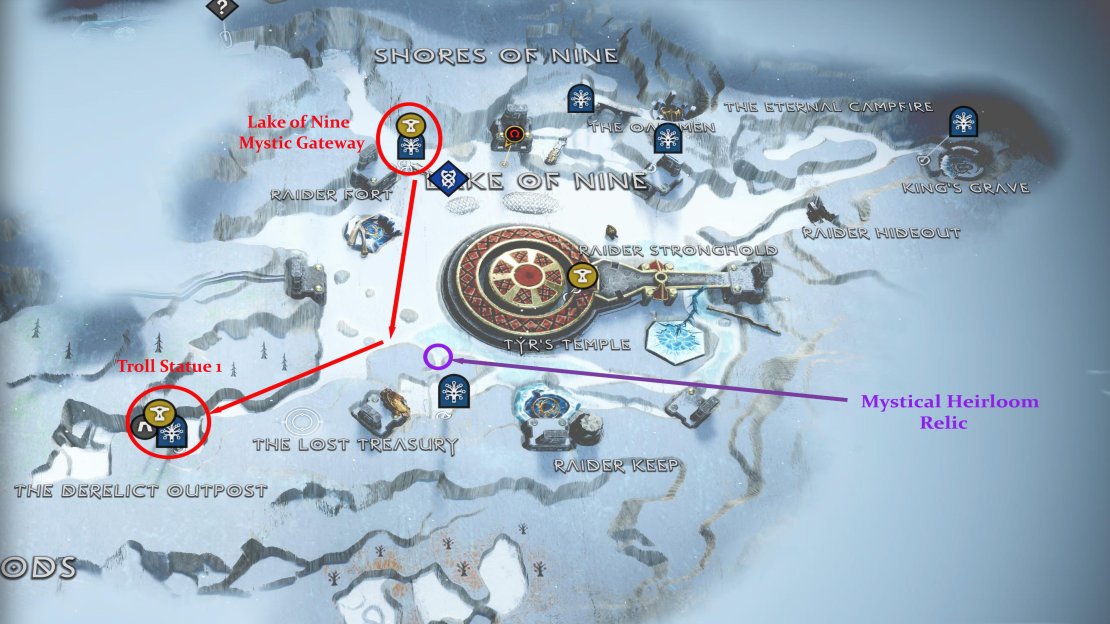 Here you can see where both the Mystical Heirloom Relic, and the first Troll is.