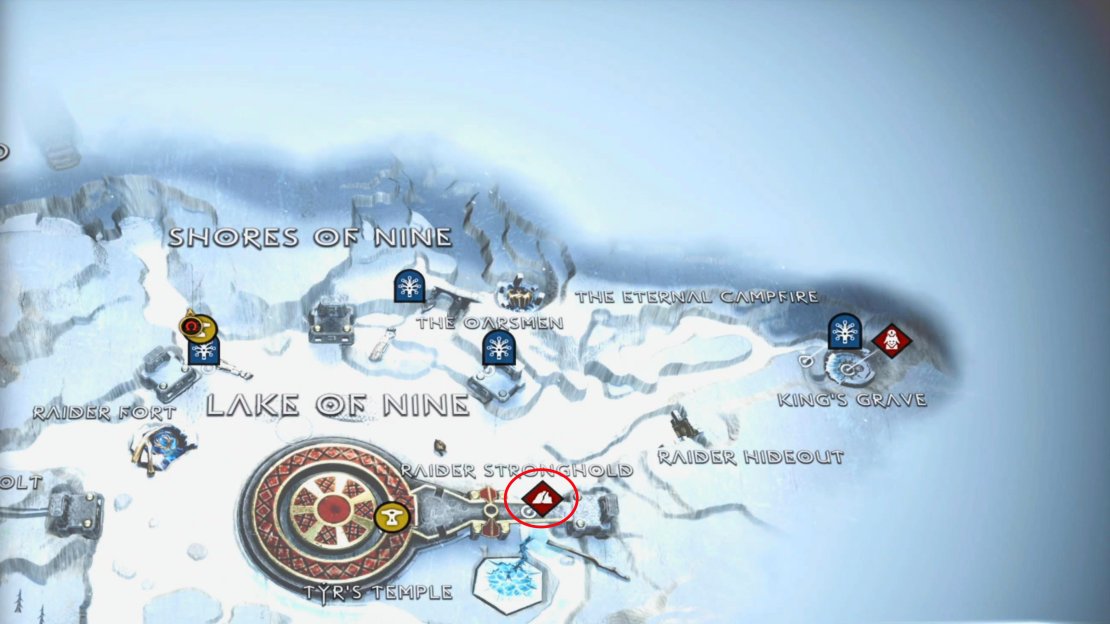 The Lake of Nine camp can be found on the bridge connecting to Tyr’s Temple.  You’ll need to use the nearby elevator to reach it.