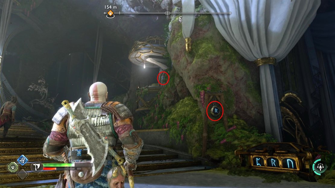The first two runes can be found to the left of the chest. You’ll need to hit all three runes in a short space of time. It’s recommended to start with the last rune first, and work backwards.
