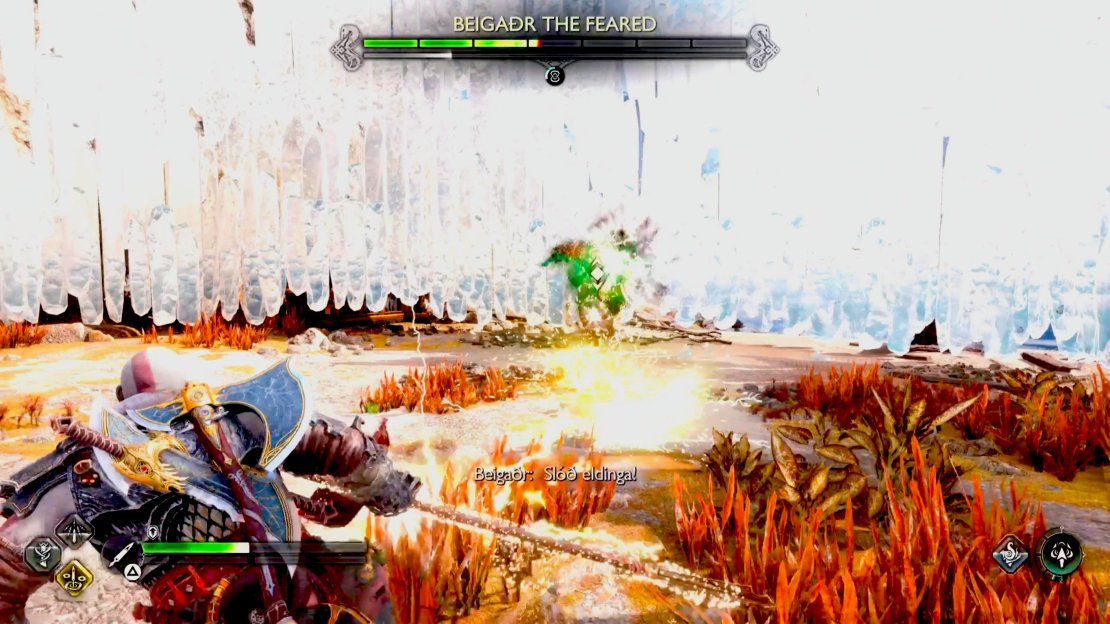 From range, Beigadr will unleash a wave of Thunder that travels along the floor. This sort of tracks you, so dodge last second to avoid it.