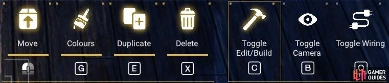 The edit menu for structures and parts within your base.