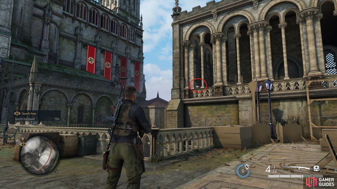 The second pigeon is perched almost directly opposite the first, to the southwest.