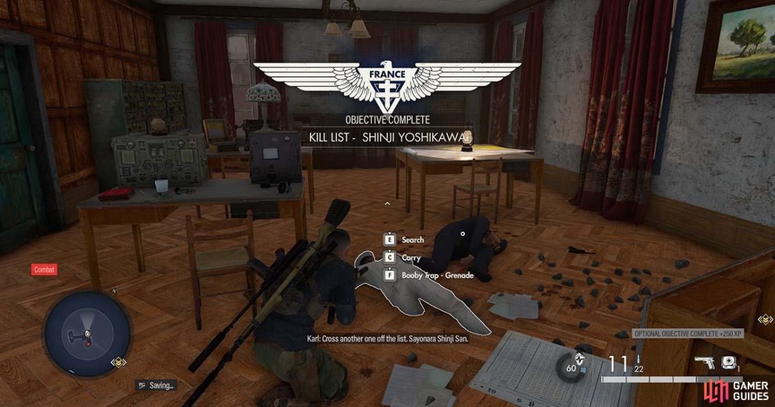 Shinji bites a bullet from his own weapon to complete the Kill Challenge.