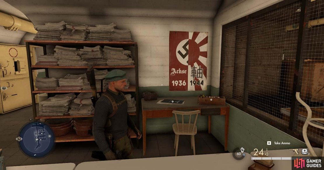 You&rsquo;ll find the document on this table in the papers room of the bunker.