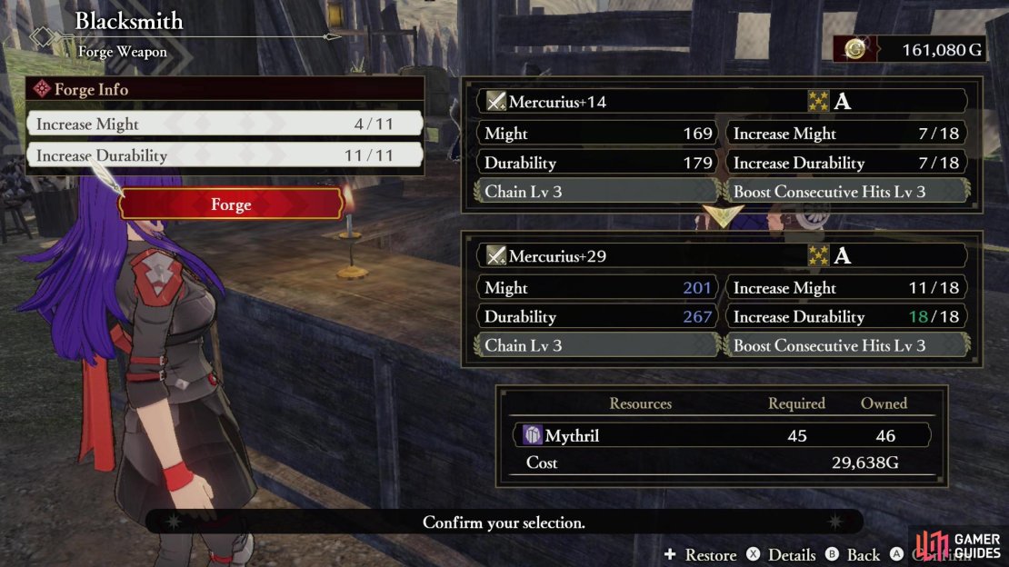 Your focus when upgrading the Blacksmith should revolve around the weapons available - you&rsquo;ll want to be able to Repair and Forge higher rank weapons as you find them.