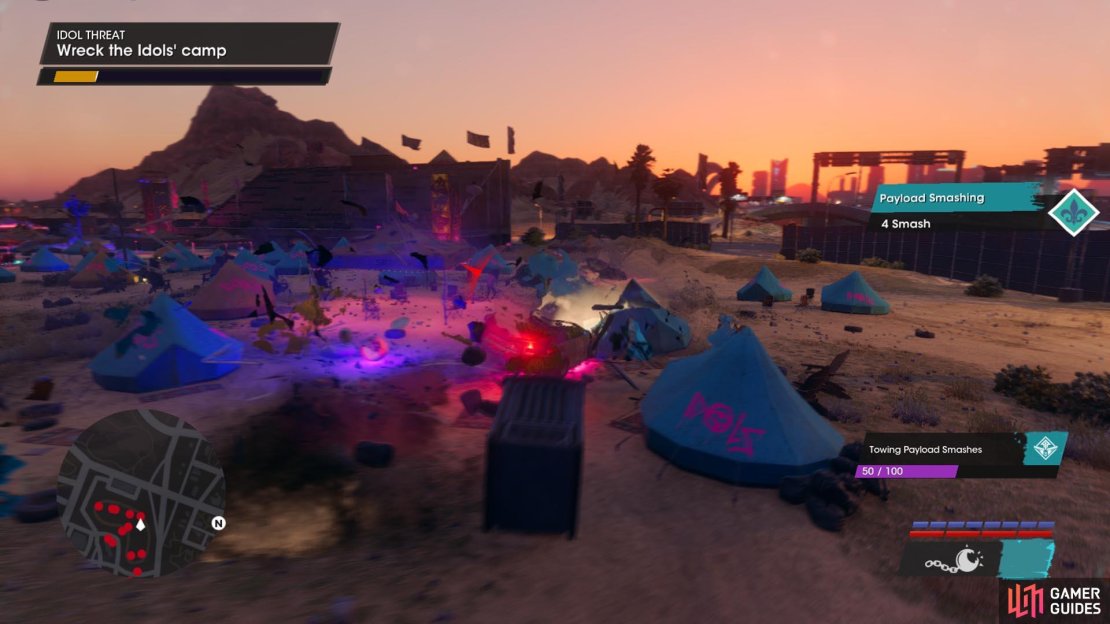 Trash the Idols&rsquo; camp by dragging the portable toilet around and smashing everything up.