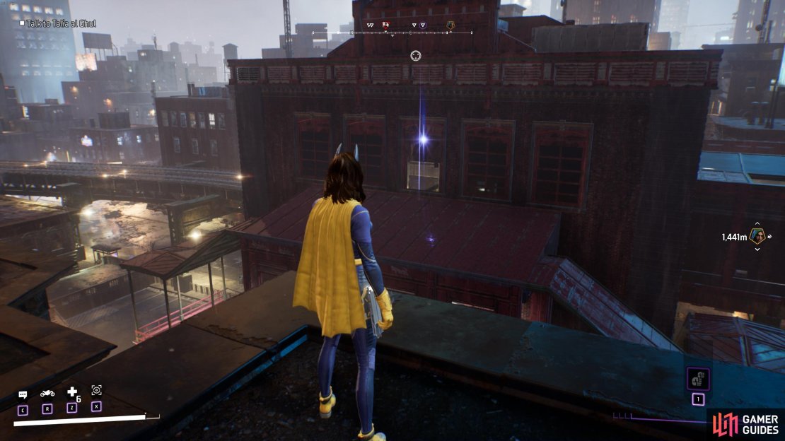This Batarang can be found just above the broken window. You&rsquo;ll need to grapple above then drop down to obtain it.