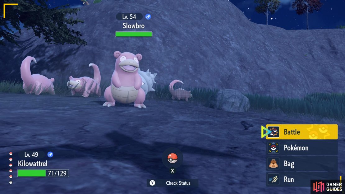 Slowbro taking it easy next to a lake in Pokémon Scarlet and Violet