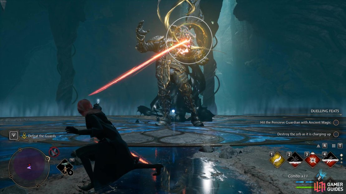 The Pensieve Guardian’s magic attack will do a lot of damage if you don’t block or dodge.