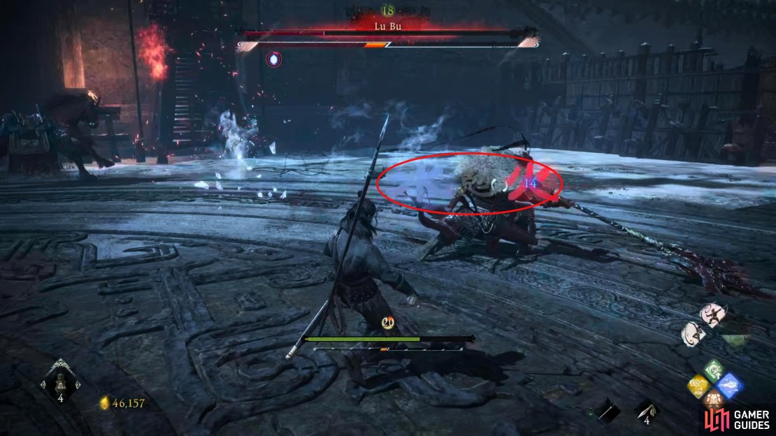 By using a Water Spell like Frozen Lance while Lu Bu has his weapon on fire (not Critical Blow) you can temporarily seal his fire attacks away. You&rsquo;ll know if you&rsquo;re successful because you&rsquo;ll see Chinese writing on him.