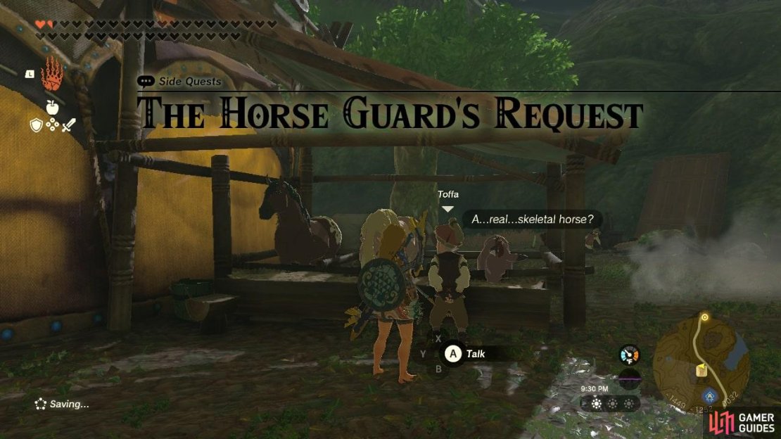Find Toffa at Outskirt Stable to start the side quest The Horse Guard’s Request.