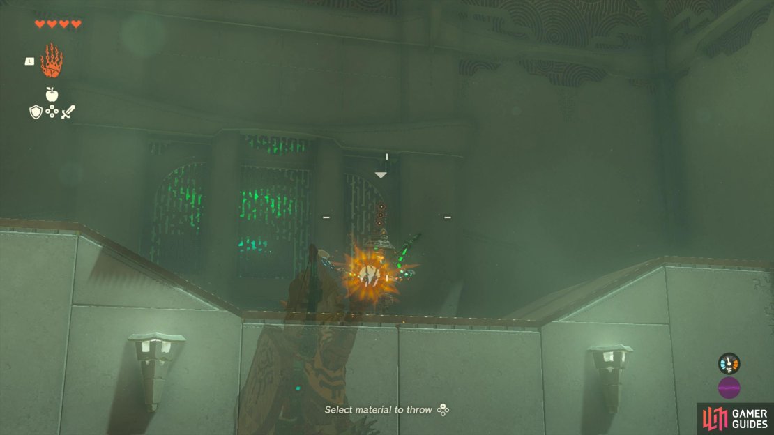 Throw the fire fruit at the Construct enemy. 
