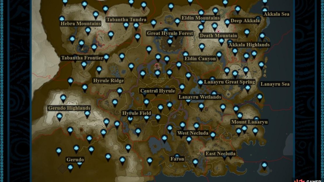 A map of all Shrines on the Surface
