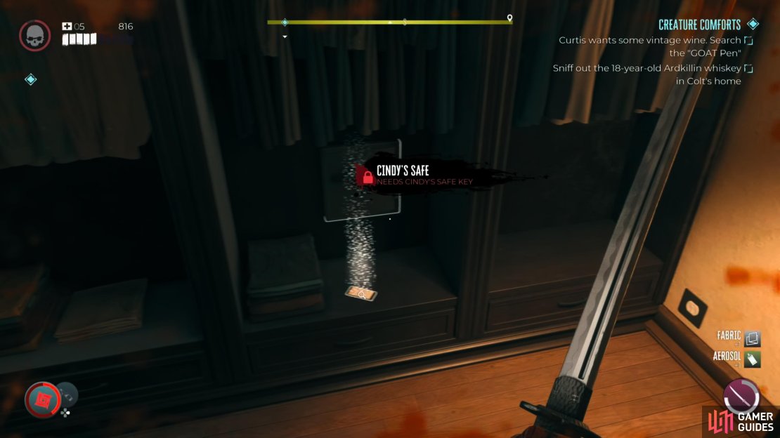 Pick the note below Cindy&rsquo;s safe up to progress the quest.