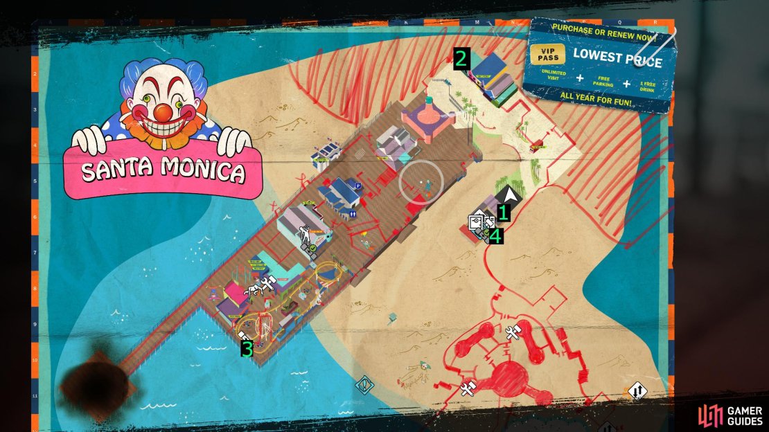 Here is a map of all the locations you must visit for the Fool&rsquo;s Gold quest in Dead Island 2.