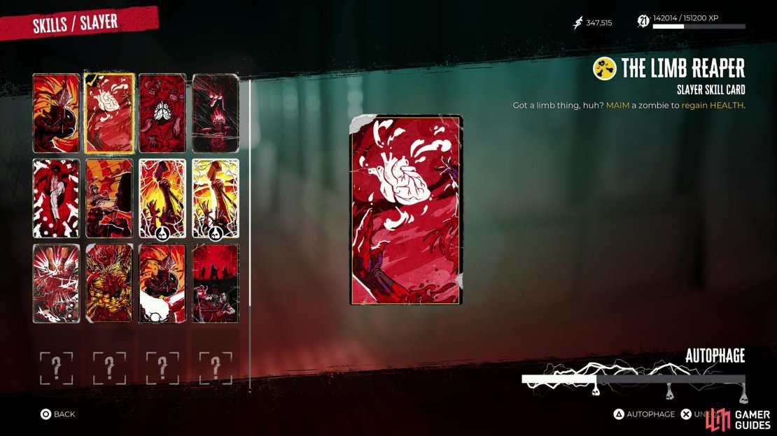 Save your Med Kits - with The Limb Reaper Skill Card equipped, you&rsquo;ll gain Health every time you maim an enemy.