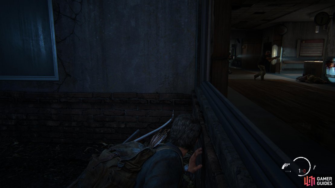 Wait for the guard to walk away before jumping in and strangling him, 