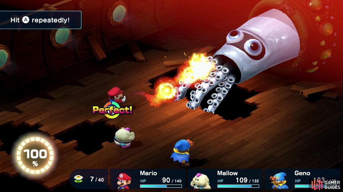 Exploit King Calamari&rsquo;s weakness to fire with Mario&rsquo;s Super FIreball attack.