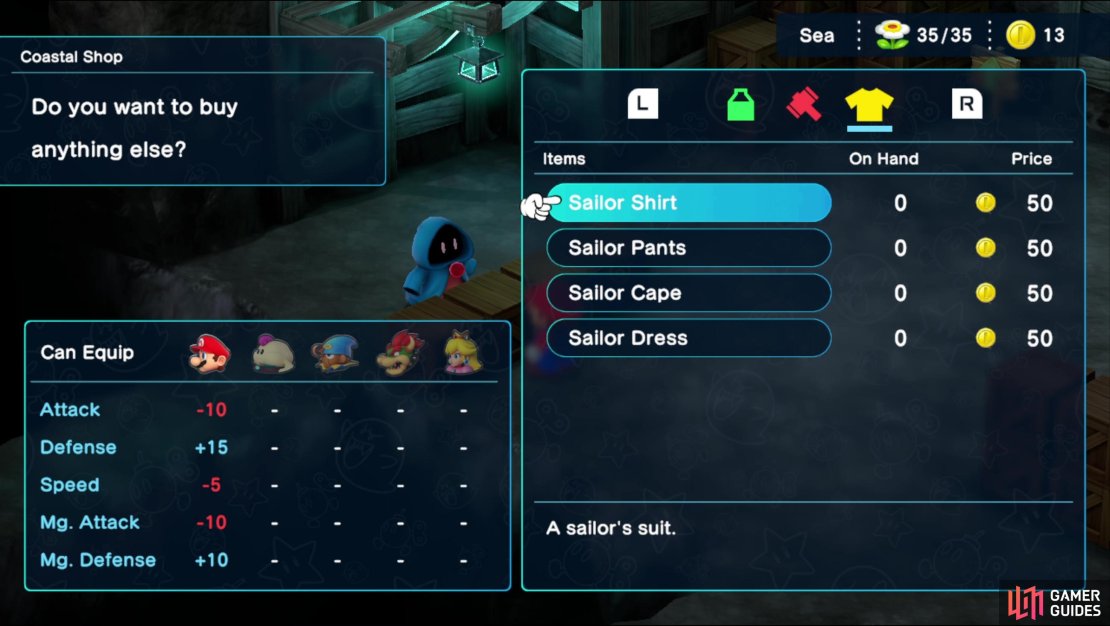 In the Sea area you’ll find a merchant who will sell new wares.