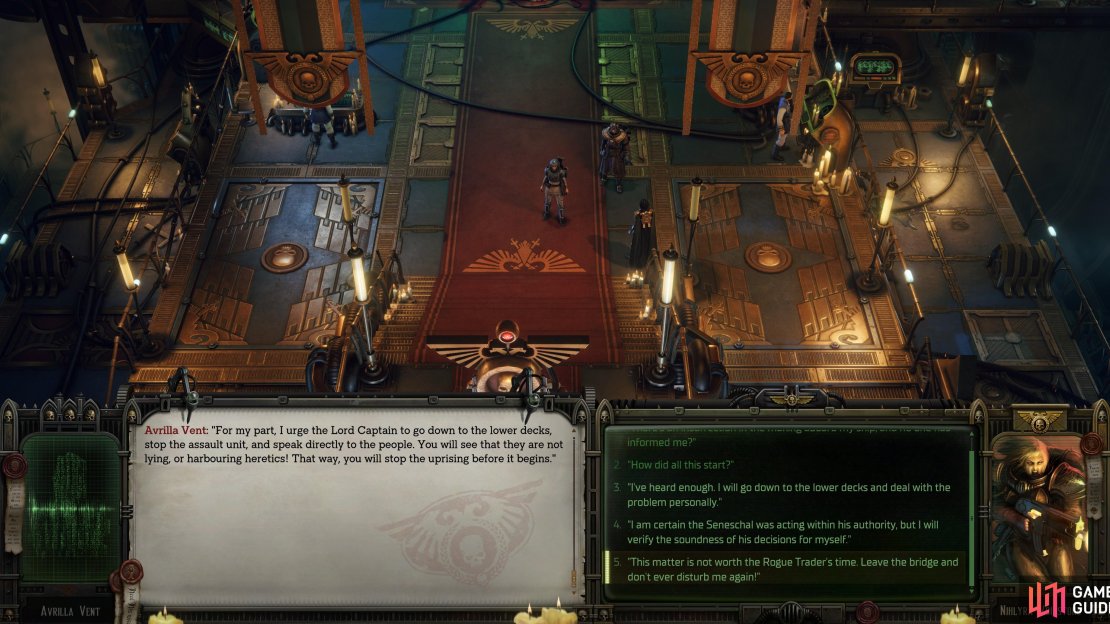 Complete quests in Chapter 1 and while traveling on your voidship you’ll be summoned to the bridge by an upstart officer named Avrilla Vent.