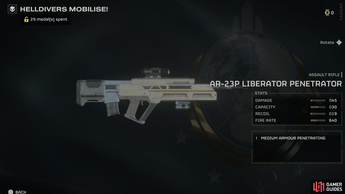 The Penetrator variant of the AR-23 allows you to take on tougher, more heavily armored bugs and robots.