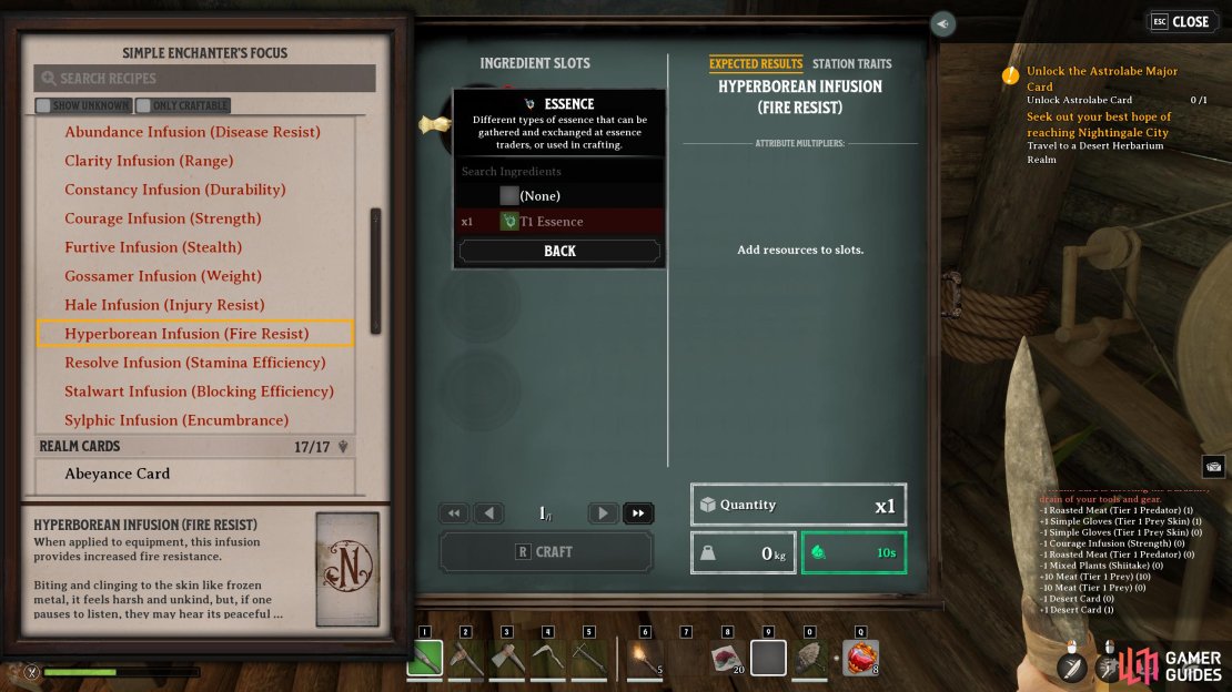 Scroll down to Infusions and select which Infusion you want to craft. It will require T1 Essences.