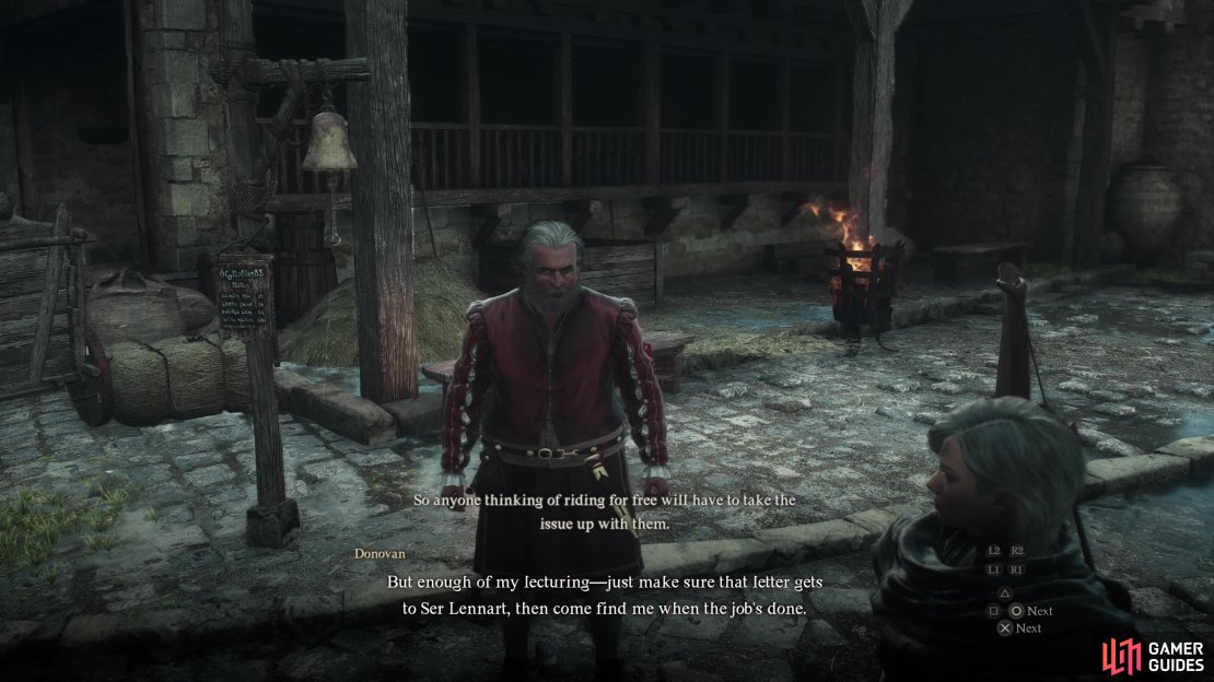 Find Donovan in Vernworth and he&rsquo;ll ask you to deliver a letter to Ser Lennart in Melve while also protecting his oxcart.