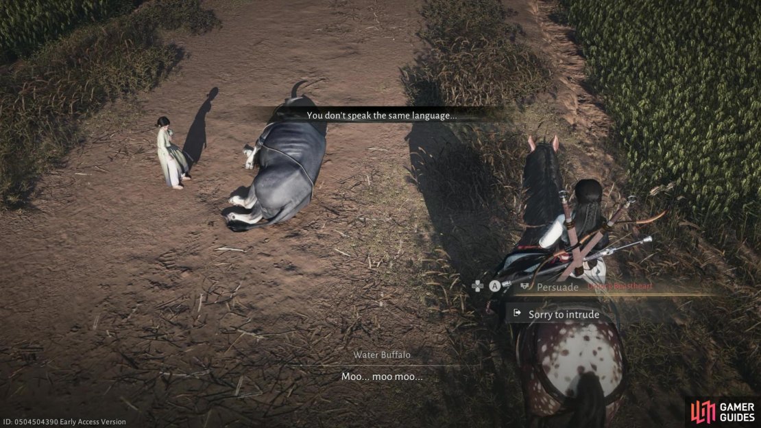You can speak to certain animal encounters on your travels if you have the Beastheart train unlocked from Animal Whisperer skill in Where Winds Meet. Image via Gamer Guides / NetEase.