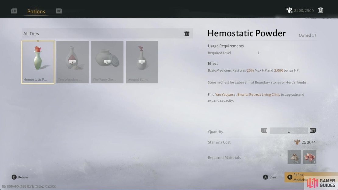 If you start leveling up your Healer Career rank and level, you can unlock better medicines your your self healing out in the world. Image via Gamer Guides / NetEase.