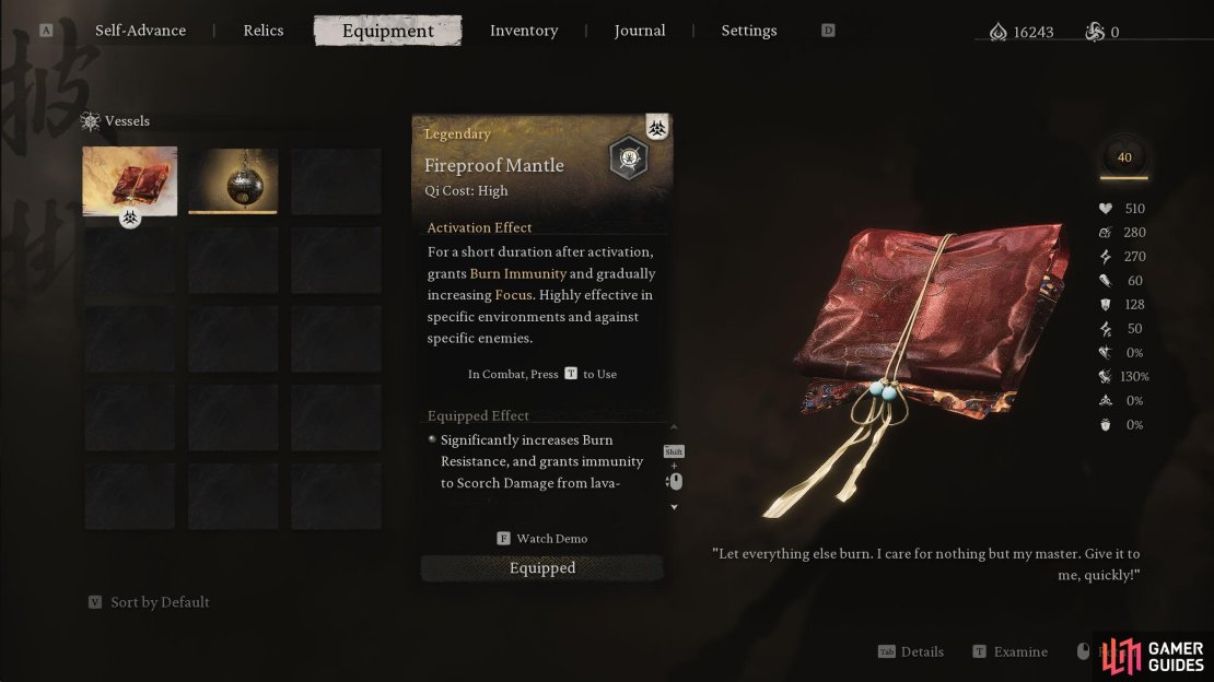 The Fireproof Mantle is just one of four Vessels you can find in Black Myth: Wukong.