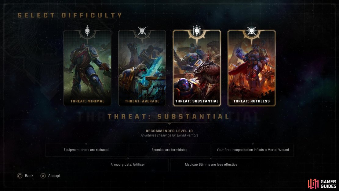 There&rsquo;s quite a leap in difficulty from Average to Substantial - expect bosses, stronger enemies, fewer drops&hellip; but to compensate you&rsquo;ll find Artificer-tier Armoury Data!