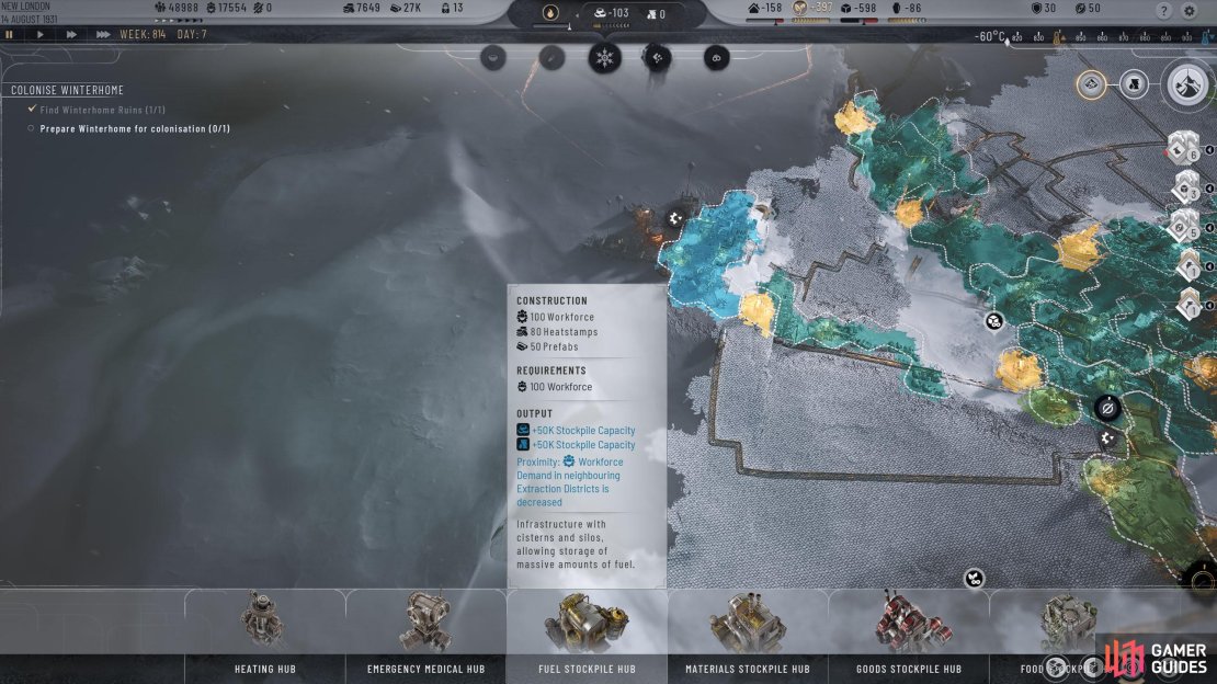 Select the &ldquo;Construct Hubs&rdquo; icon in the bottom right of the screen to bring up all available Hubs.