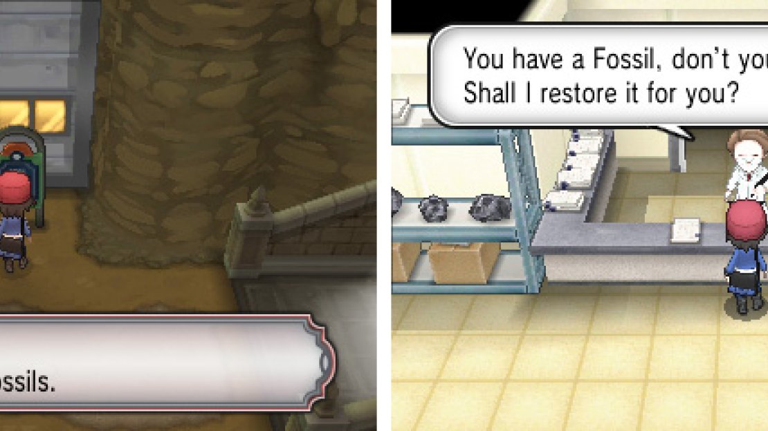Give your fossils to the man at the reception to turn them into living Pokémon!