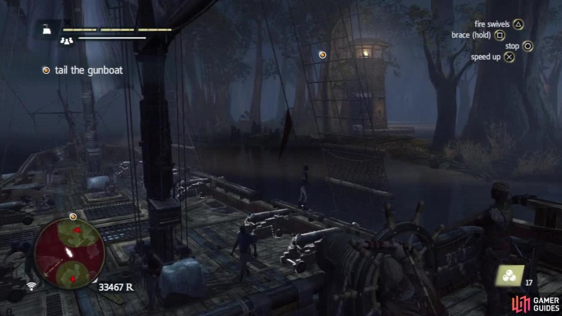 Tailing the boat with the Jackdaw can be tricky as you must keep the pace slow and steady, whilst also avoiding obstacles and watchtowers. Be vigilant!