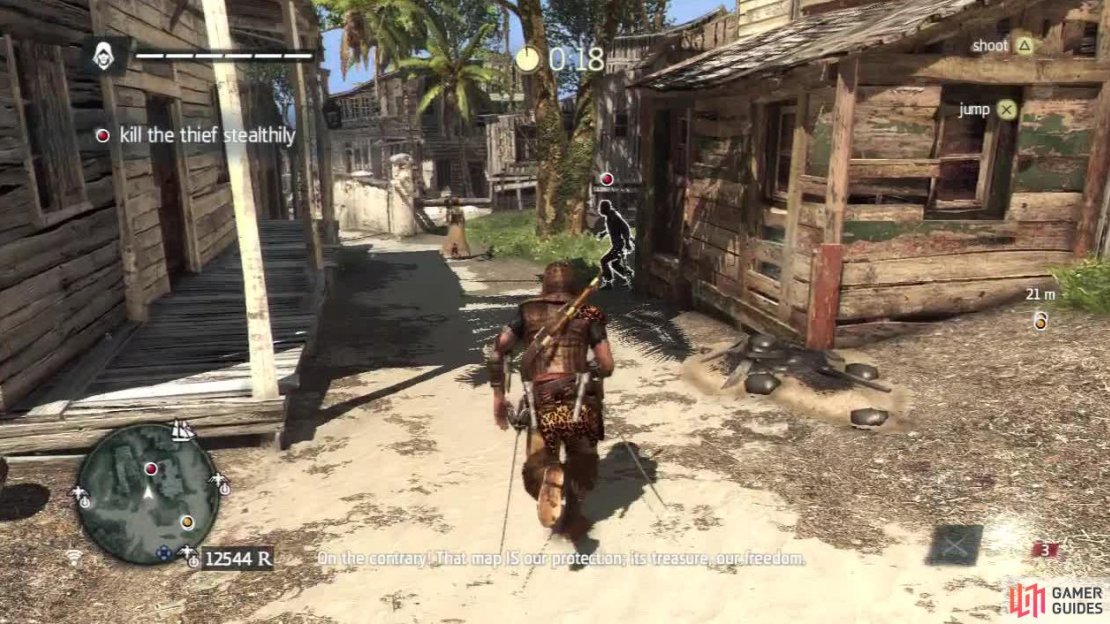 Kill the thieves away from your targets. Try and approach them as they have stopped to look at Upton and Vance.