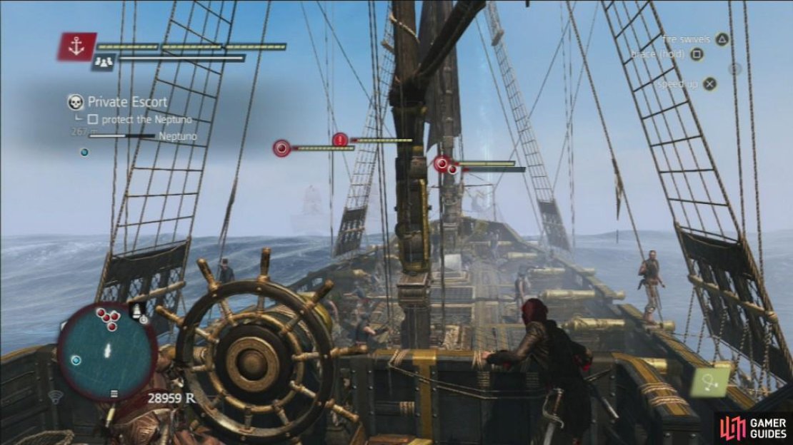 Your escort will be beset by groups of ships of varying sizes and strengths. Unleash mortars when clustered together to damage a few of them at once.