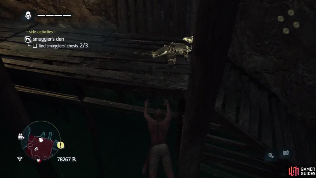 Climb up here to reach the cadaver in this den.