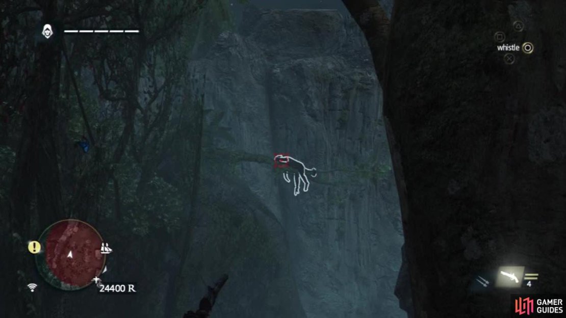 Always check the trees for monkeys in the area. Use Eagle Vision to make it easier to spot them and then simply shoot them or use the blowpipe.