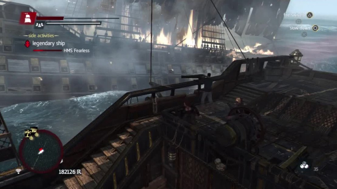 When you take out one ship, the other will set itself on fire and gain a huge burst of speed and a ram that decimates even the sturdiest hull. You will want to make sure that the final ship is significantly damaged before it does this, otherwise you will find yourself replaying this battle repeatedly.