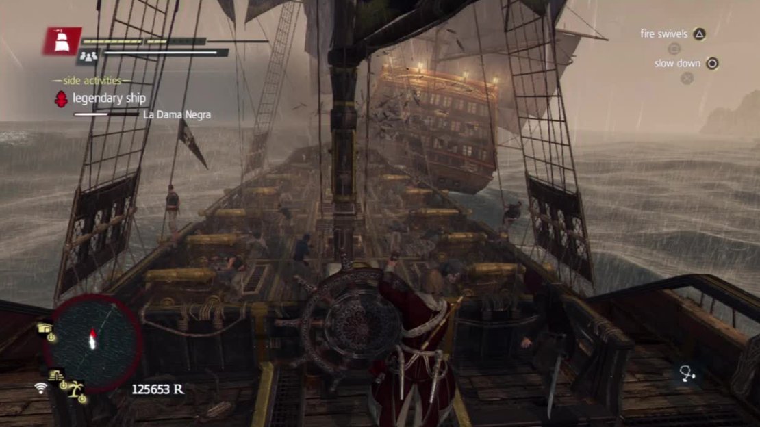 Its backside is the most vulnerable part of the ship. Both hulls are impenetrable by ramming and cannon fire so always try to circle behind it. It is not as maneuverable as El Impoluto so you should be able to get around it.