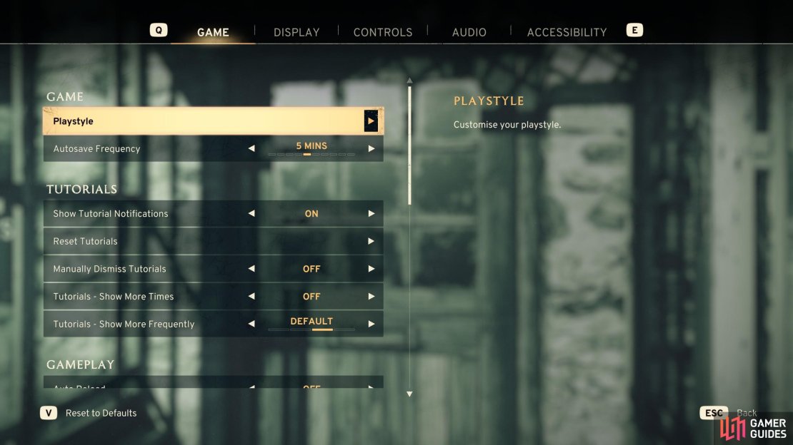 Once you’ve started a game, you can change difficulty at any time by going into the options menu, selecting the “Game” tab and picking the “Playstyle” option.