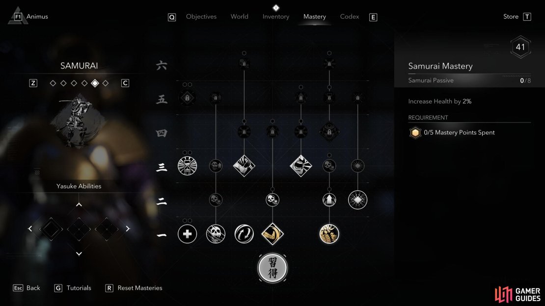 The Samurai tree is Yasuke’s main tree that gives him various attacks and defensive skills.