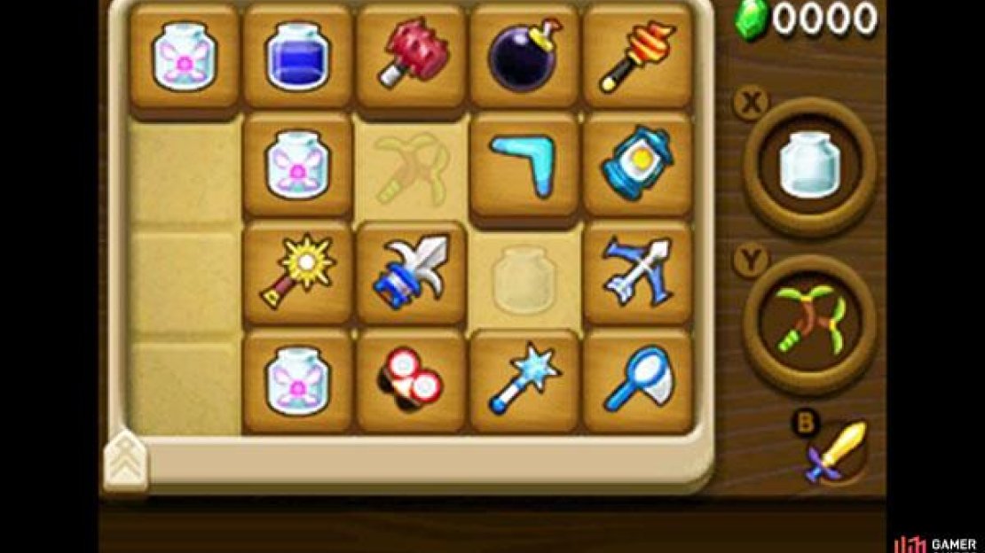 There are two type of equippable items–ones that are automatically equipped and ones that must be equipped to the X or Y button before you can use them.