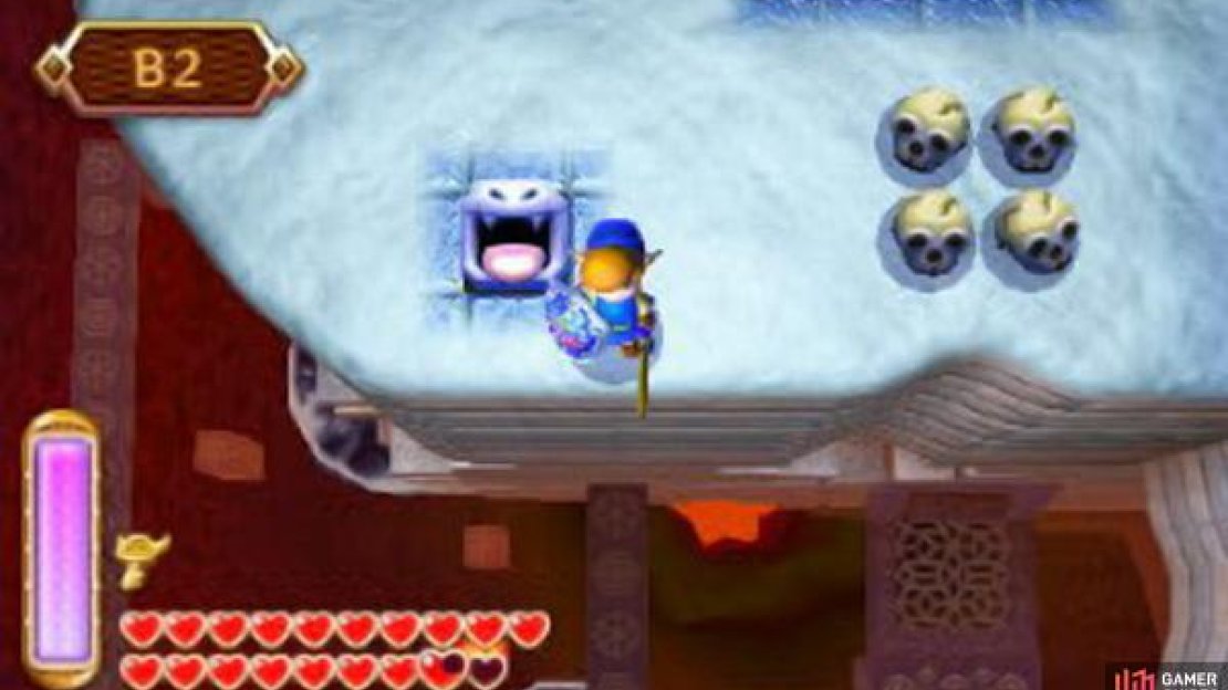 The route to the ledge that looks impossible to reach is here. Drop down to the walkway below (be quick before you’re frozen mind) and you can now light the torch at the end.