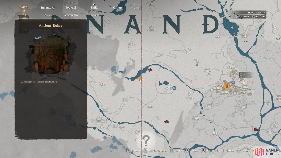 The location of the Duskwood Waterside Ruins Abyss Cresset puzzle!