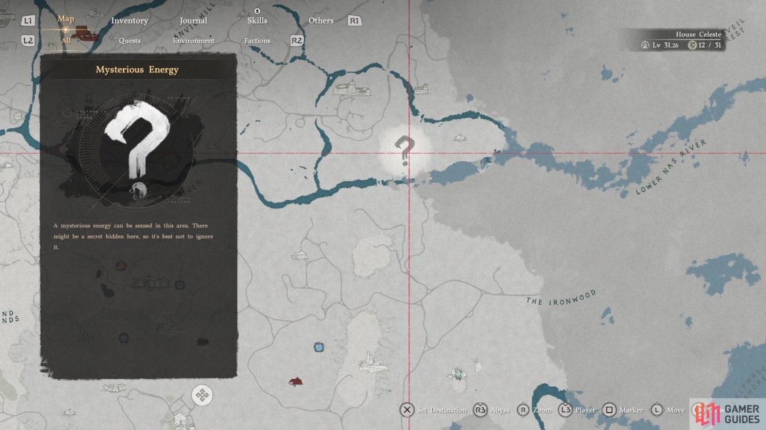 The location of the Halssius Conflux Ruins on the map.