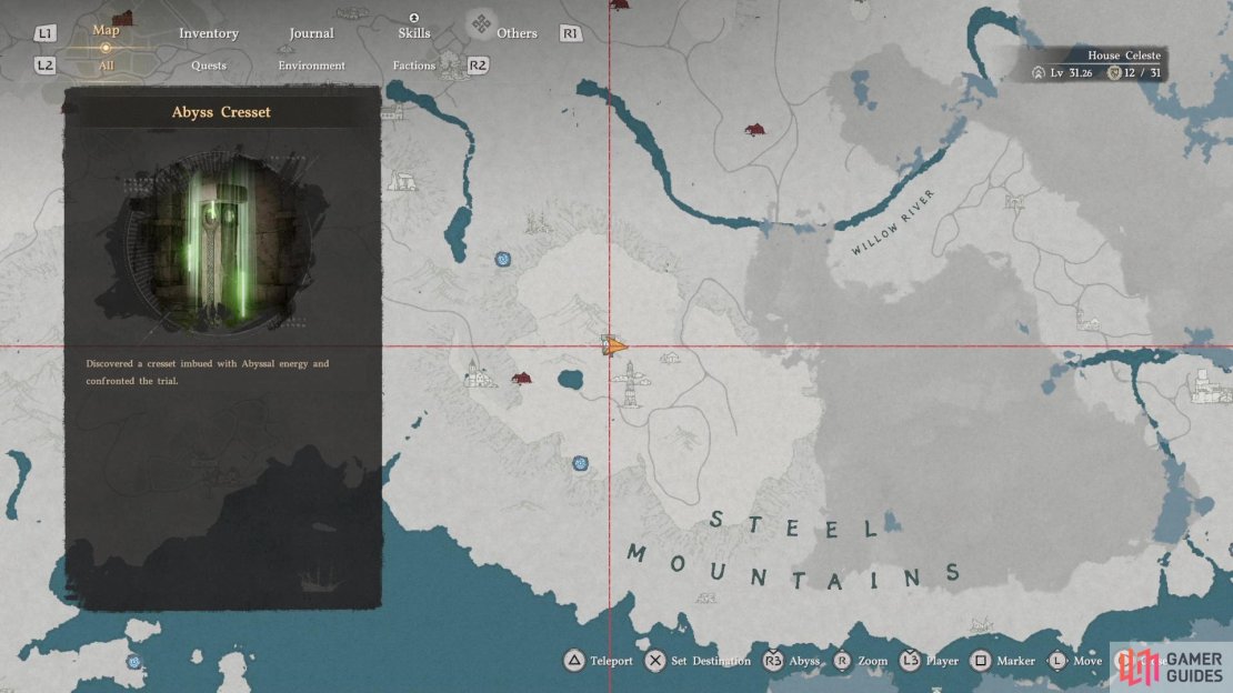 You&rsquo;ll find the Steel Mountains Ruins northwest of the &ldquo;Steel Mountains&rdquo; text on the map, near the Spire of Insight.