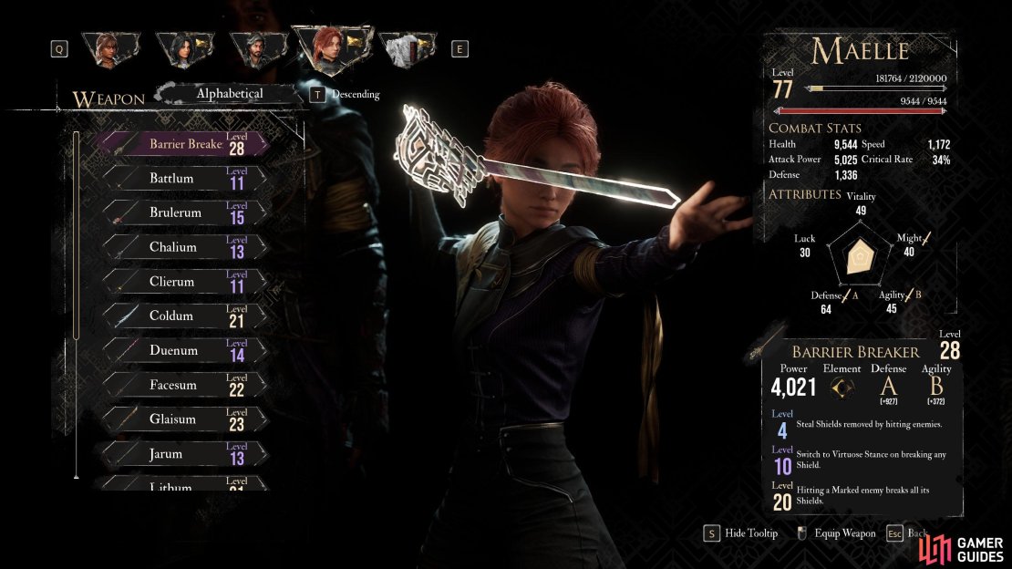 Maelle is all about finesse, which is why she uses a Rapier to dispatch her enemies.