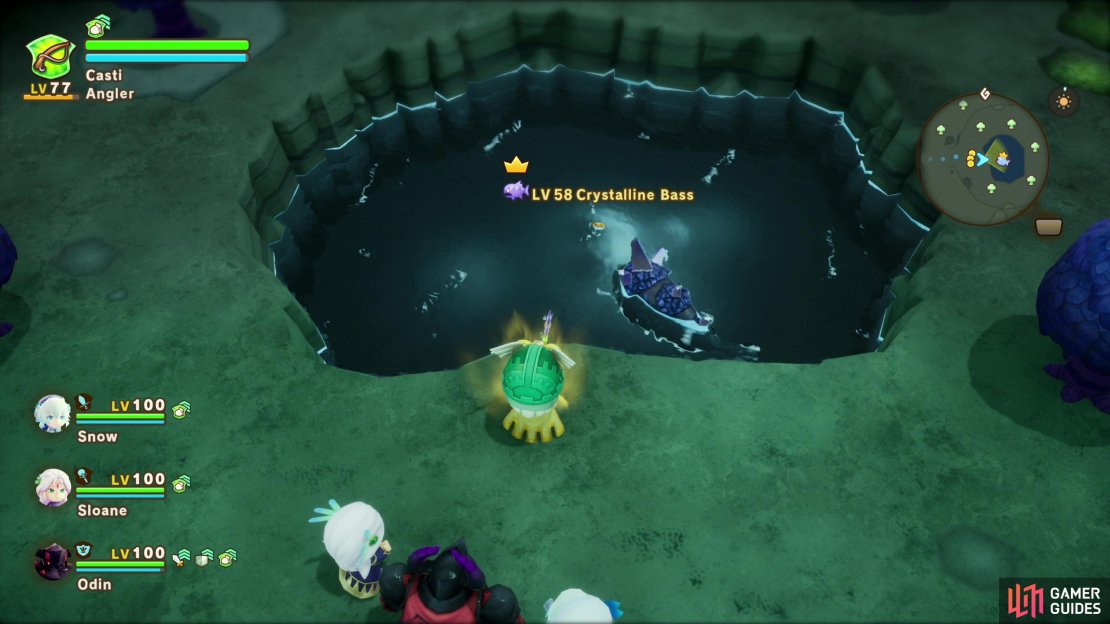 You can fish for the Crystalline Bass in the Depths - B3 dungeon.