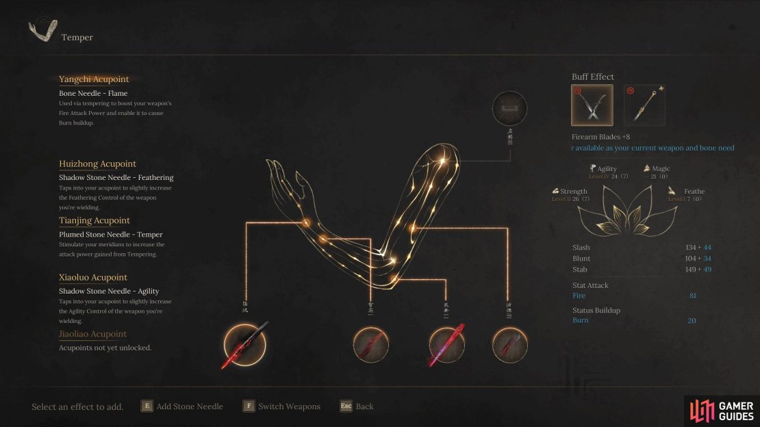 Tempering allows you to place a special effect on your weapons.
